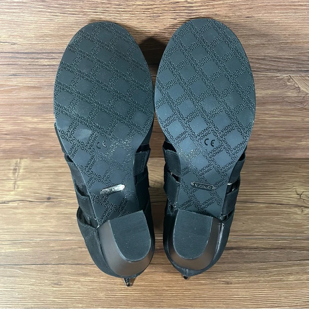 VIONIC Harlow Black Leather Wedge Sandals Women’s Size 6.5‎ Shoes Gladiator